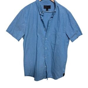 Men's Blue Short‎ Sleeve Button Down Shirt Cotton Casual Summer Essential XL